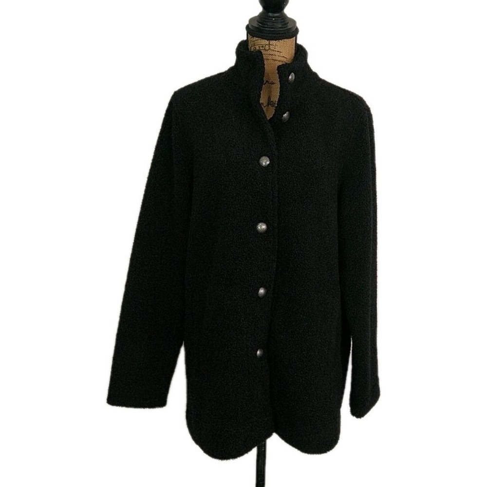 Susan Graver Weekend Black Teddy Coat Button Front Cozy Jacket sz M